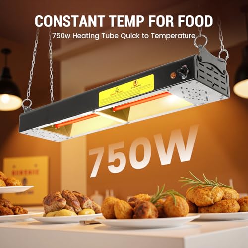 24-Inch Food Heat Lamp, 750W Commercial Food Warmer Lamp Electric Strip Heater Overhead Stainless Steel Heat Lamps for Buffet Restaurant Parties Catering, Black 115V