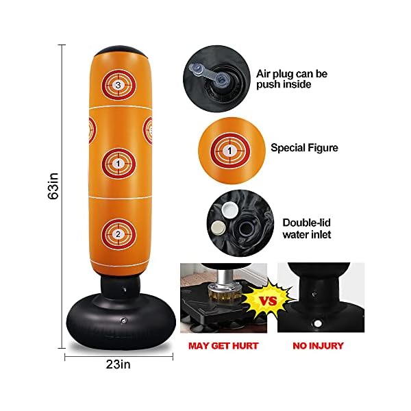 Punching-Bag-for-Kids-63-Inch-Inflatable-Kids-Punching-Bag-with-Stand-Free-Standing-Boxing-Punching-Bag-Bounce-Back-for-KidsYouthAdults-Practice-Kickboxing-MMA-Karate Punching Bag