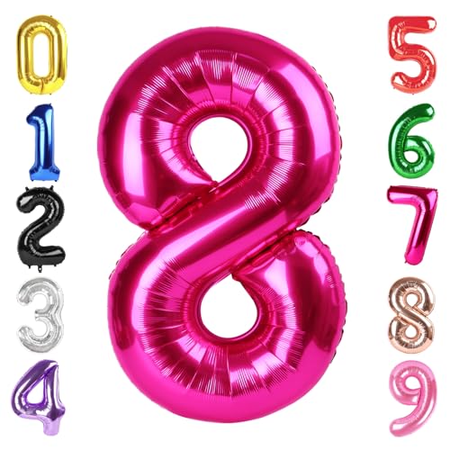Image of 40 Inch Hot Pink Number 8 Balloon, 8th Birthday Party Decorations | 40 Inch Hot Pink inflatable foil number balloons, large birthday decorations for 8th birthday