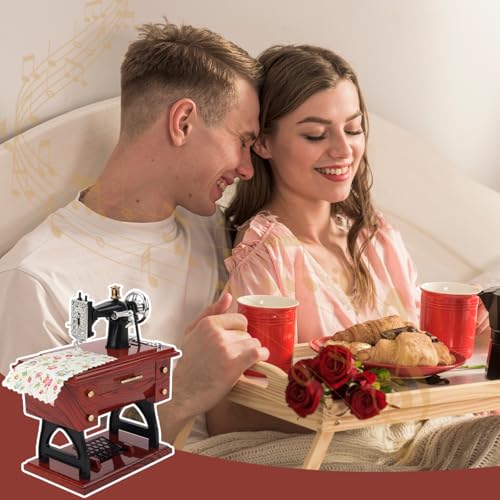 Image of PATPAT Vintage Mini Sewing Machine Retro Style Music Box Showpiece Wind-Up Music Box Ornament Creative Desk Decor Toy Vintage Gift for Kid Children