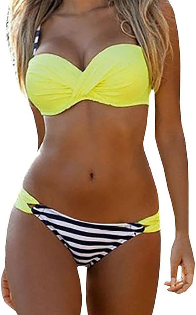 Lukitty Women's Push Up Bikini Set Two Piece Strapless Bathing Suit Swimsuit
