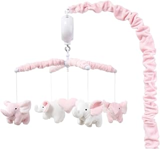Peanutshell Pink Elephant Crib Mobile for Girls - Musical Nursery Decor with 12 Lullabies & Gentle Rotation