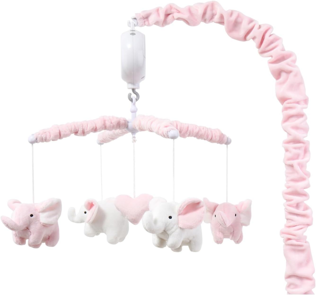 The Peanutshell Crib Mobile for Girls - Soft Pink Musical Baby Crib Mobile with 12 Lullabies, Cute Elephant Baby Pink Elephant Nursery Decor