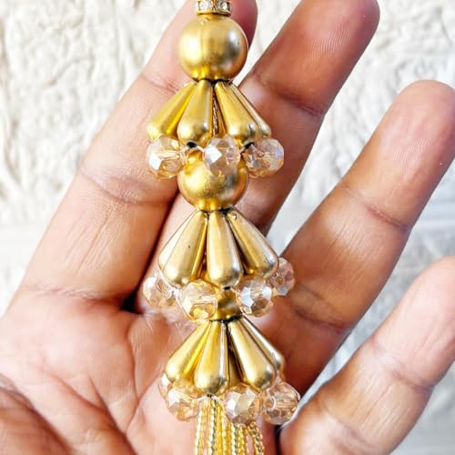 Image of Adikala Craft Store Handmade Ethnic Latkan Tassel Set of 2 for Saree Pallu, Blouse, Suits, Dupatta, Lehenga Decor (Golden Pipe 3L)