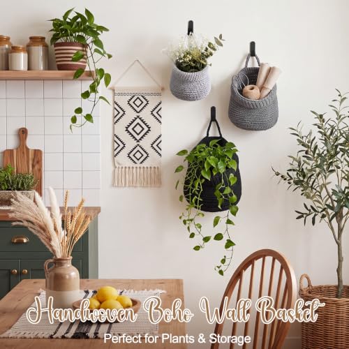Image of Honeydak 3 Hanging Baskets, Grey, White, Dark Grey, Barrel, Cotton Rope