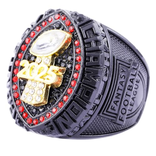 Image of 2025 Fantasy Football Championship Ring | Heavy FFL Champion Trophy Ring | Gold Silver Tone Plated Award Trophy for Fantasy Football League Winner
