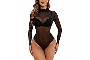 Sheer Allure: Women's Captivating Black Bodysuit