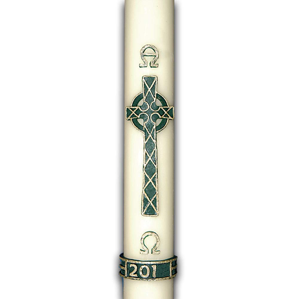 F.a.dumont Green Paschal Candle With Celtic Cross (2" X 30")