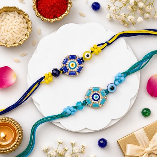 Image of To The Nines Men Rakhi For Brother - Pack Of 2 Rakhi With Tilak Material & Greeting Card