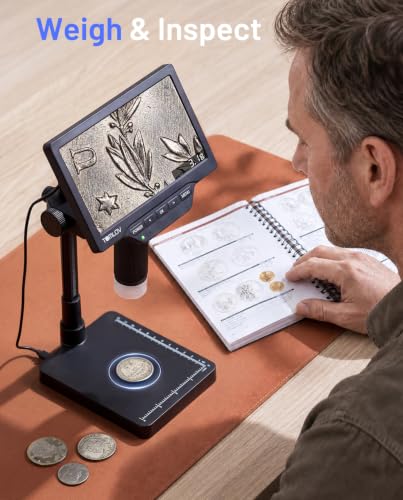 Image of TOMLOV Coin Microscope with Weighing Scale, 7 inch Digital Magnifier DM4W Max | 2K Full View Coin Scope, 0.1g Accuracy, LED Lights, Weight Scale for Coin Collectors, Jeweler, Students, Win /Mac Compatible