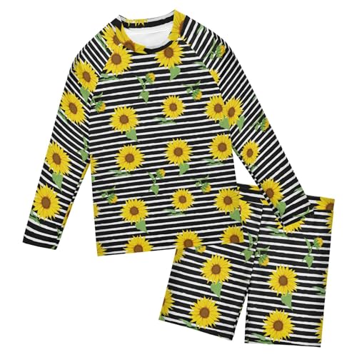 Sunflower Flower Stripe Toddler and Baby Boys' 2-Piece Swimsuit Trunk, Long Sleeve Rashguard Bathing Suit B0404519