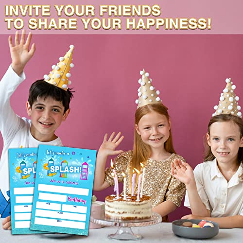 Utesg Splash Birthday Party Invitations, Pool Theme Birthday Invitations For Boys Girls, Summer Swimming Birthday Party Decorations, Set Of 20 Cards With 20 Envelopes (C03) #TOP3
