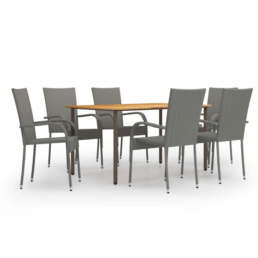 Mobilier à dîner de terrasse extérieur gris résine tressée avec table de jardin et chaises de repas