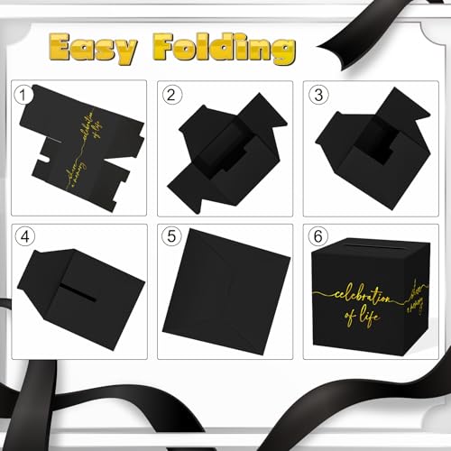 QISOLIY Black Gold Celebration of Life Card Box Share a Memory Box, for Memorial Service Remembrance Table Decor Weddings Retirements, Sympathy (50Pcs Cards)