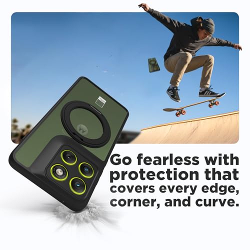 Image of RIGGEAR Shockproof Sleek Hybrid Armor 360 Rotating Magnetic Ring Stand Back Cover Case Compatible with MagSafe Accessories for Motorola Moto Edge 70 5G (Transparent PC and Black TPU Bumper)