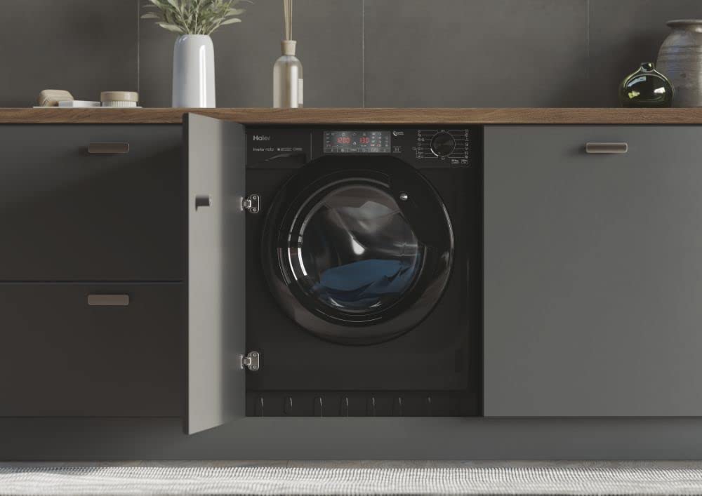 Haier SERIE 4 HWDQ90B416FWBB-S Einbau-Waschtrockner 9 kg Waschen 5 kg Trocknen Inverter-Motor 1600 U/min Dampfwaschfunktion Aqua Stopp Schwarz