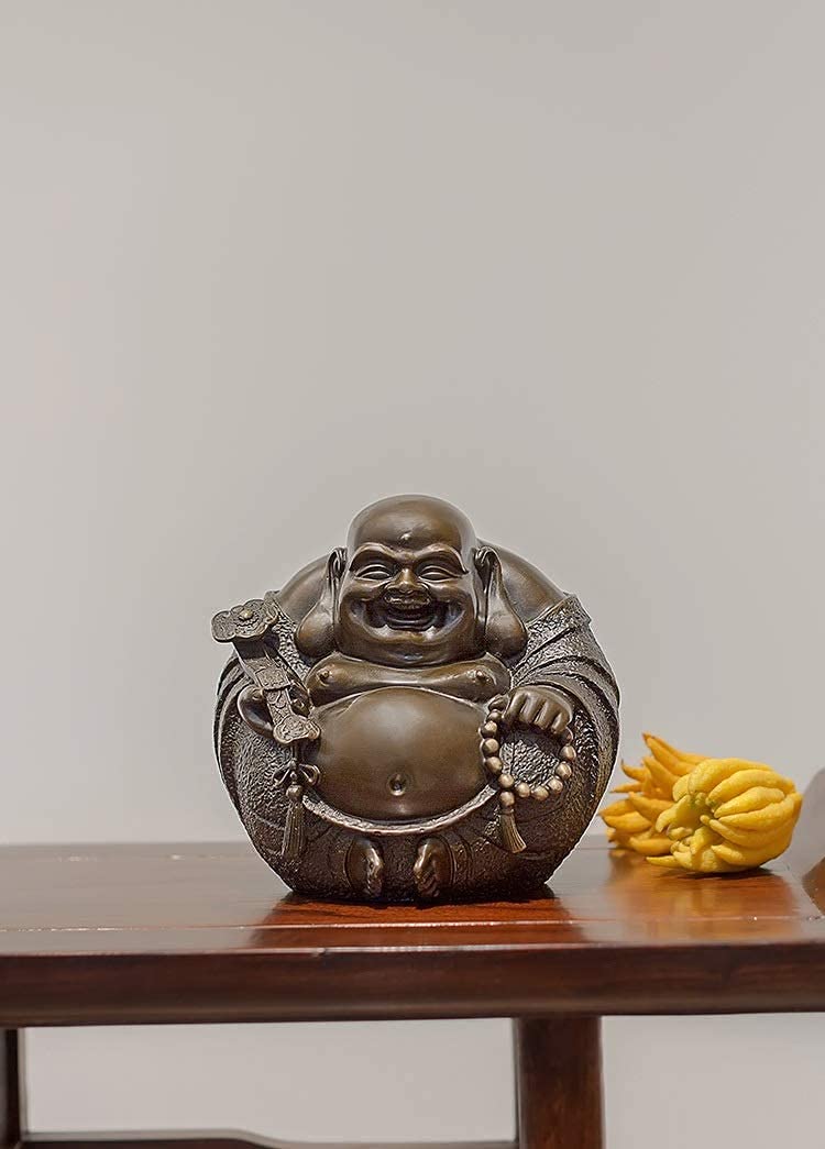 Mini Estatua de Bronce Feliz de Buda - 3.9 Pulgadas Esencia de alegría Pintada a Mano Figura de Buda de Vientre Grande