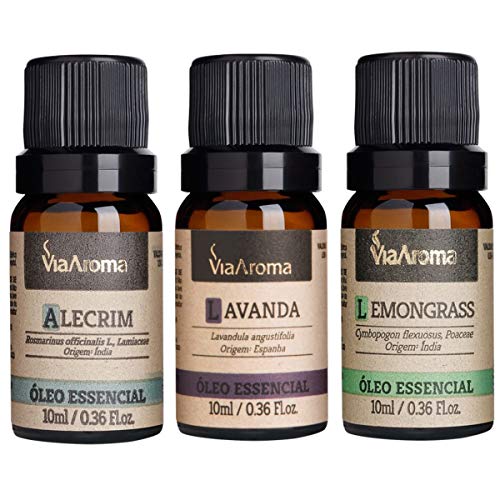 Kit 3 Oleos Essenciais Via Aroma - Alecrim, Lemongrass e Lavanda