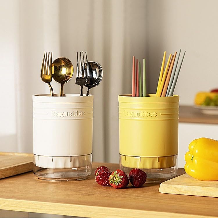 調理器具キャディ用具ホルダー、カウンタートップ用プラスチックキッチン用品オーガナイザー、丸型家庭用スプーン箸フォーク排水ラックカトラ