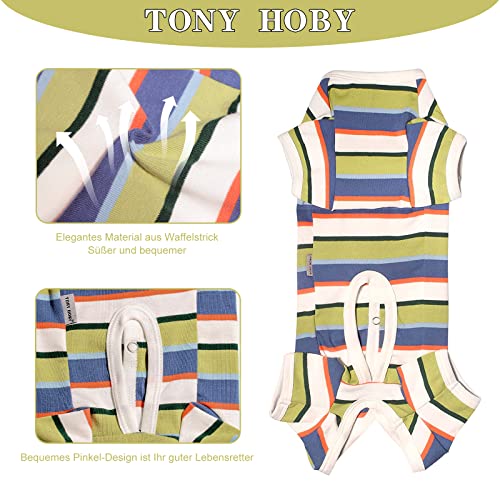 TONY HOBY Hundeschlafanzug, Hunde-Overall, buntes Hundeshirt, Hunde-OP-Behandlungsanzug für kleine und mittelgroße Hunde (blau&weiß - Männlich, S)
