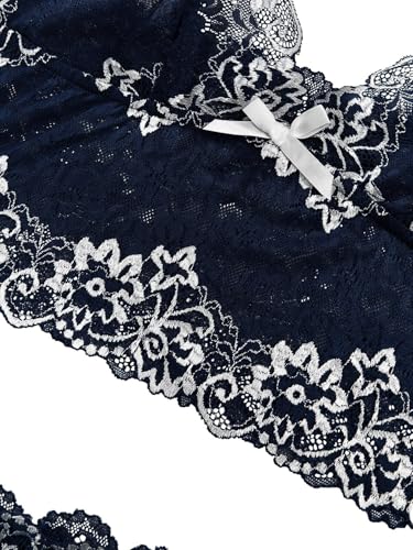 Image of Lilosy Sexy Lingerie for Women Lace Pajamas Set Cami Bra and Panty High Waist Sheer Sleepwear 2 Piece 2XS-6XL