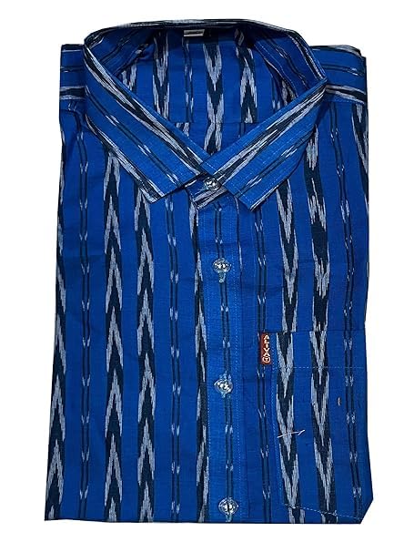 Image of Odisha Handloom 100% Pure Cotton Sambalpuri pasapali Half Shirt fabric for Men /Boys Odisha Traditional Shirt Tie-Dye Craft, Soft & Breathable Weave Cotton Material