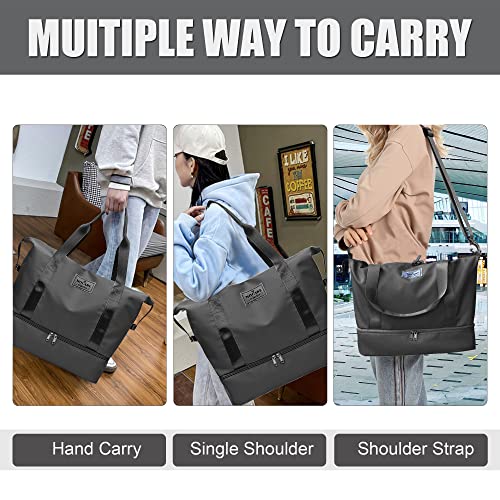 Mocare Travel Duffel Bag, Sports Gym Tote Carry On Bags For Women, Foldable Lightweight Overnight Shoulder Weekender Shopping Hospital Handbag With Shoes Compartment (Black) #TOP6