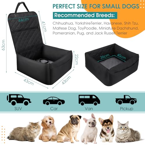 Mozvvco Hundesitz Auto, 2-in-1 Hundebett Auto Hunde Autositz Rückbank, Autositz Hund mit Sicherheitsgurt & Saugfähige Matte & Waschbarer Bezug, Hundeautositz für Kleine Hunde, Schwarz