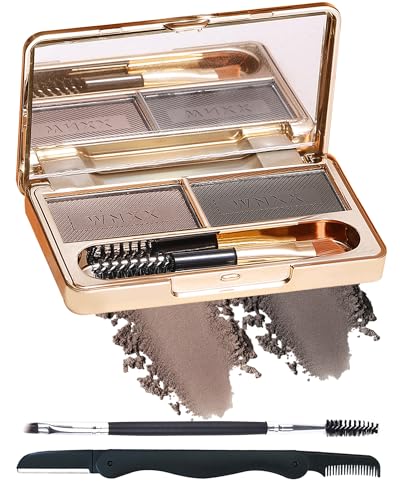 Eyebrow Powder Kit Waterproof,2 Couleurs Eyebrow Powder Palette,à Sourcils Longue Tenue Sourcil Maquillage Poudre Palette a Sourcils,Résultat Naturel Facile à colorer, Avec Pinceau,Rasoir-02