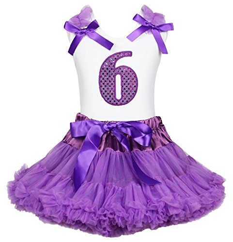 Falda de lentejuelas morada y camisa blanca set de regalo para cumpleaños de niña de 6 años