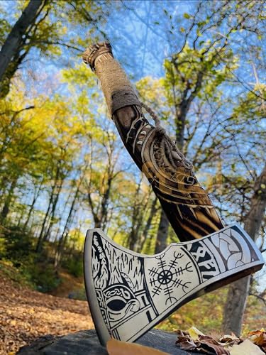 Vikings Völsung Vikings Axe - Hunting, Camping, Norse, Hatchet Axe Carbon Steel Blade with Ashwood Handle - Ragner Outdoor Axe