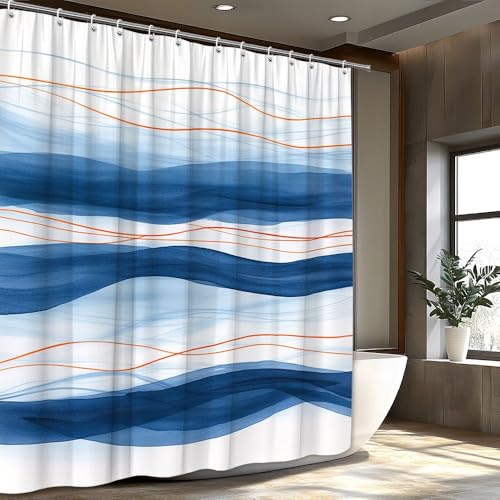 Rideau de douche 120x210 cm imperméable à motifs abstraits bleus et oranges - 3