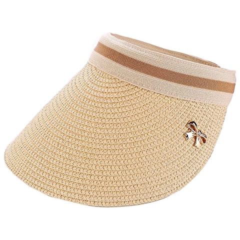 CHENNUO Sonnenblende Damen Long Brim Empty Top Strohhut Golf Visoren Cap Sommer Strand Hut Cover