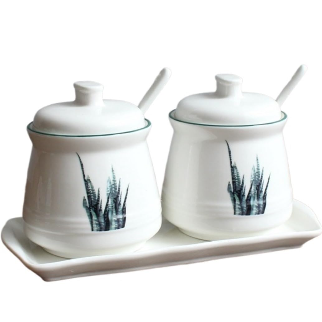 BCJMKDX Fermenter. Ceramic Sugar Container Seasoning Box With Lid And Spoon Seasoning Pot Spice Pot Set(C)
