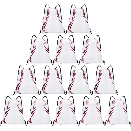 Grneric 14 Pcs Baseball Drawstring Bags Party Favor Goodie Bags Cinch Bag Sackpack for Sports Teams Birthday Supplies(Baseball)