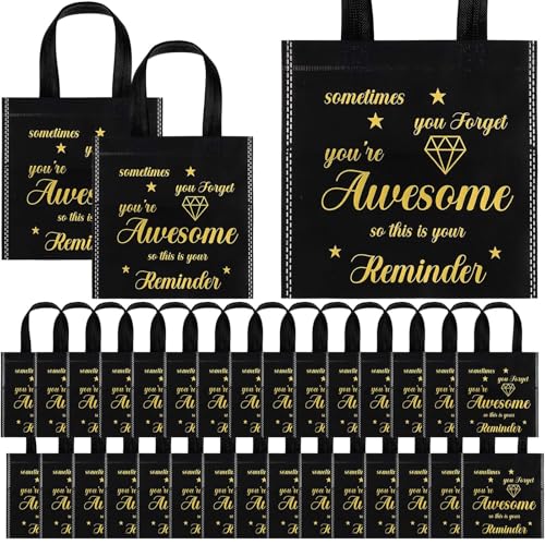 Clysee 50 Pcs Employee Appreciation Gift Bags Bulk Thank You Team Small Gift Bag with Handle Black Gold Inspirational Wedding Party Favor 8 x 8 Inch for Women Coworker Party Nursing Volunteer(Awesome)