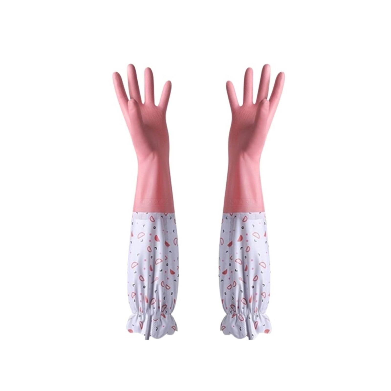 KJBDQQH Cleaning Gloves Dish Washing Gloves Latex Rubber Elastic Cuffs Waterproof Winter Cleaning Velvet Long Sleeve Housework Kitchen for Household(Pink-A)