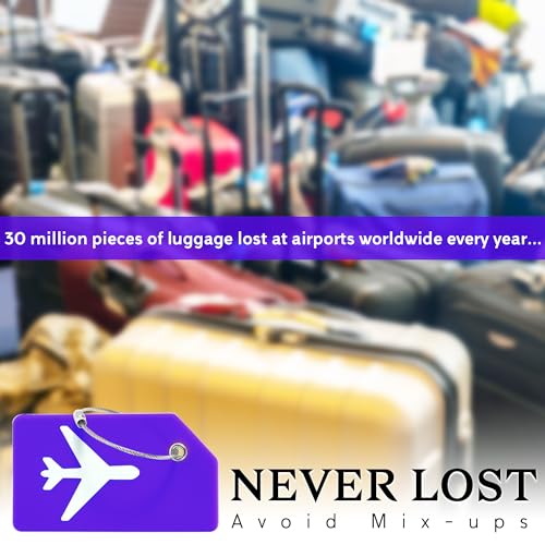 Image of Gostwo 14 Pack Silicone Luggage Tags for Suitcases, Plane Travel Essentials | Suitcase Bag Name Tag, TSA Approved, Stainless Loop, Privacy Protection, Luggage Identifiers Accessories, Purple