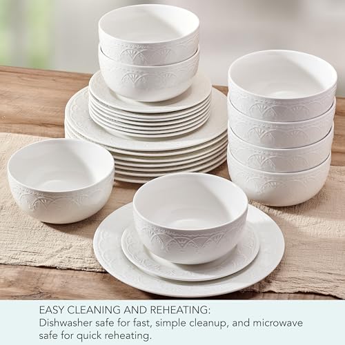 Image of Pfaltzgraff Esmerlda White 24 Piece Plate Bowl Dinnerware Set, Service for 8