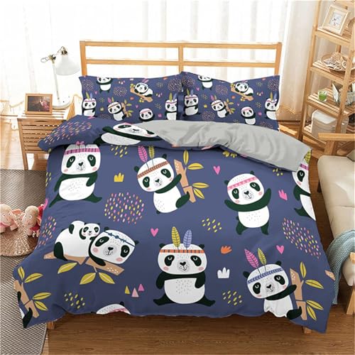 LMMSMGS Funda Nordica Cama 150 Panda Infantil Juvenil Funda Edredón Cama 150 para Niñas con Cremallera Suave Microfibra Fundas Nordicas 220x240 cm + 2 Fundas de Almohada 50x75 cm
