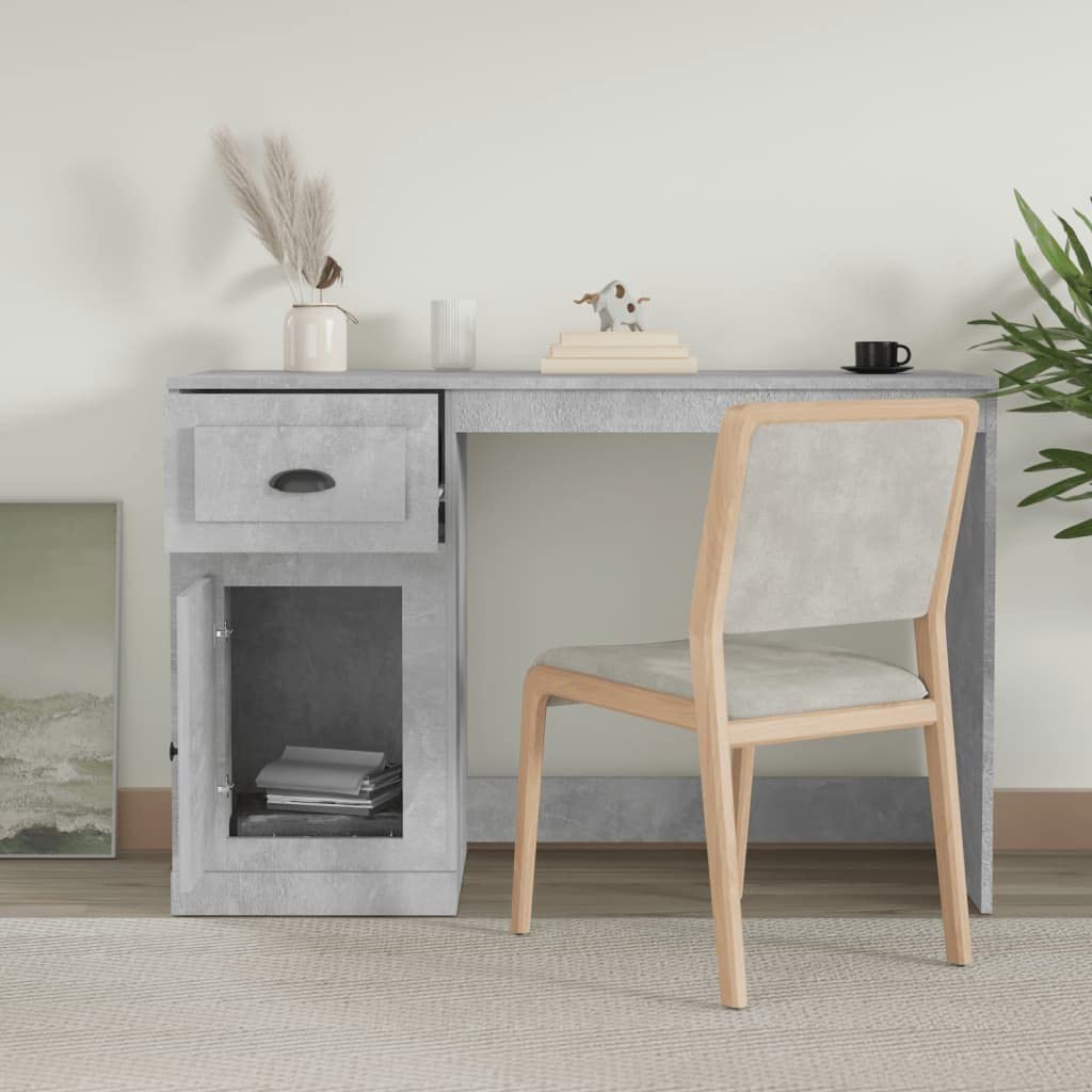 Scrivania Porta PC Grigio Cemento 115x50x75 cm Legno | Mobile compatto con scomparto per organizzare lo studio o camera da letto. Include accessori di fissaggio.
