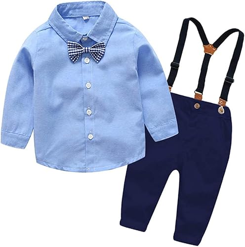 Miniatura 2 de Trajes de vestir para niños pequeños, conjuntos de ropa para bebés, camisas con corbatín, tirantes, pantalones, 4 piezas, trajes de caballero, traje