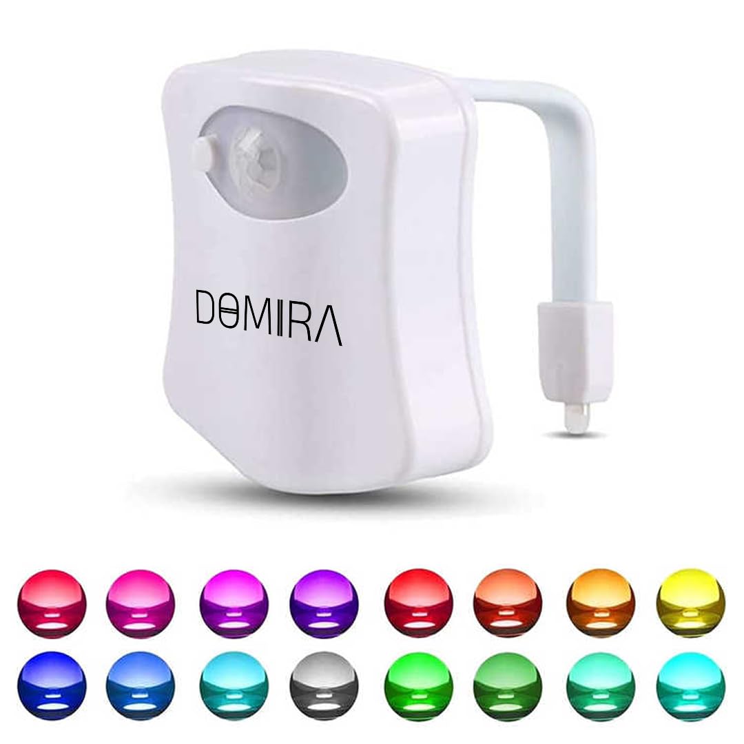DOMIRA Toilet Light Motion Sensor - Led Bathroom Night Light | Motion Sensor Toilet Light | Stick-on Magnetic Wall Light | Indoor Motion Lights | Battery-Powered Stair Lights (RGB 16 Colors)