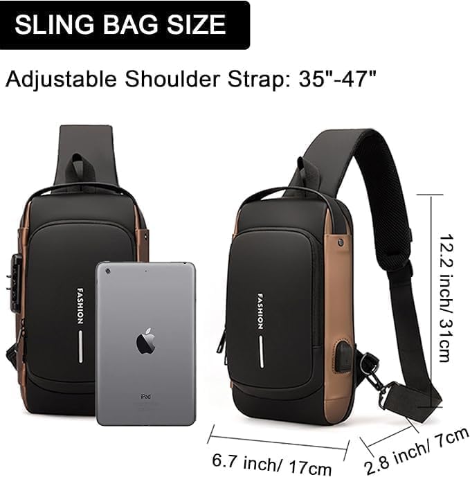 GadgetBite Waterproof Anti-Theft USB Crossbody Sling Bag Travel Chest Bag with Charging Port for Men & Women, Secure Shoulder Bag for Sports, Hiking, Outdoor Activities & Everyday Use - Black 3