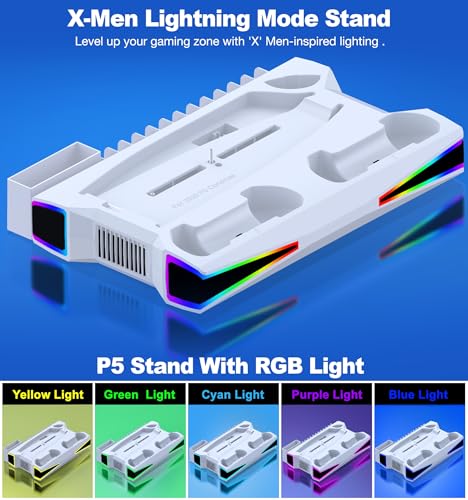 Kawaye PS5 Stand PS5 Cooling Station for PlayStation 5/Pro/Slim Console, PS5 Accessories Vertical Stand with 2.36in Cooling Fan, RGB Light, Dual Controller Charger, Headset Holder, 3 Charger Port by Kawaye - Image 3