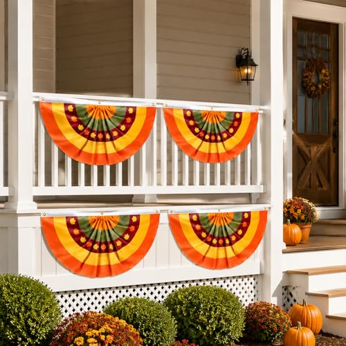 AnyDesign 4Pcs Fall Fan Flag 3 x 1.5 Ft Maple Leaf Hanging Pleated Bunting Fabric Fan Flag Autumn Outdoor Decoration for Thanksgiving Indoor Home Outside Garden Yard Porch by AnyDesign - Used condition - Image 6