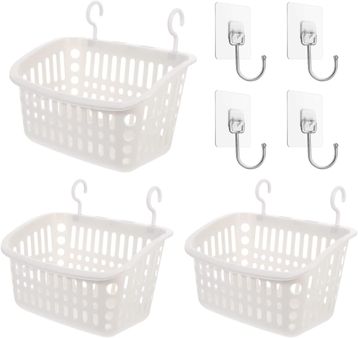 SIMIN 3 Pieces Hanging Storage Baskets, Plastic Storage Box, Waterproof Shower Basket with Hooks