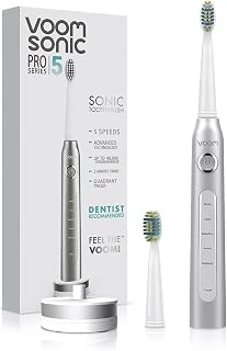 Pro 5 Series Rechargeable Electronic Toothbrush, Dentist Recommended, Advanced Oral Care, 2 Minute Timer with Quadrant Pacing, 5 Adjustable Speeds, Soft Dupont Nylon Bristles, Silver