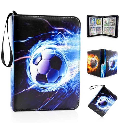 Football Card Holder PU Waterproof,Card Collection Folder for 400 Cards, Removable Match Attax Binder with Handle Double Sided Page Football Card Holder