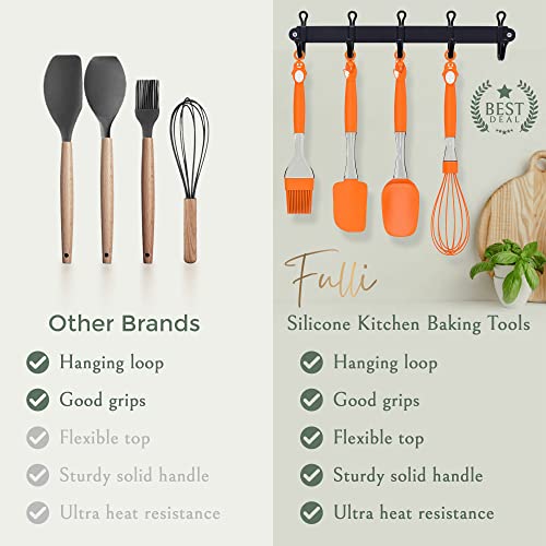 Silicone Kitchen Utensils Set Of 4 For Baking - 600°F Highest Heat Rating Non Scratch Rubber Spatula Set, Turner, Whisk, Brush - Kitchen Tools Safe For Nonstick Cookware, Silicone Cooking Utensils Set #TOP3